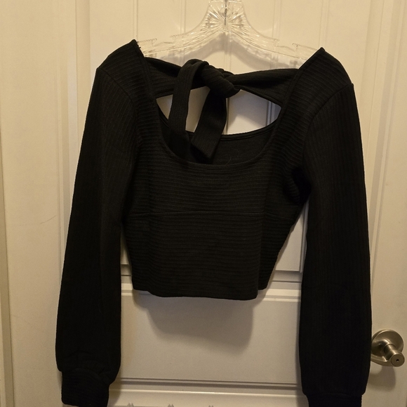 Band Of The Free Black Ribbed Croppee Knir Shirt - Picture 3 of 4